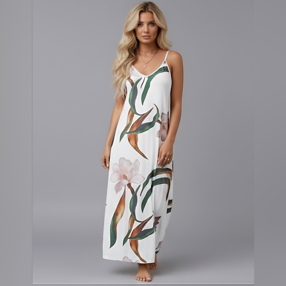 Boho Floral Cami Dress White - Picture 3 of 9